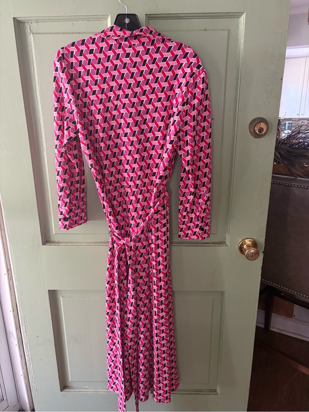NEW NWOT Diane Von Furstenberg Sana Geo Print Long Sleeve Wrap Front Dress L - Picture 14 of 16